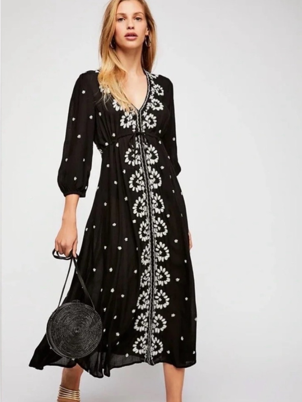 Free People Embroidered Fable Midi Dress